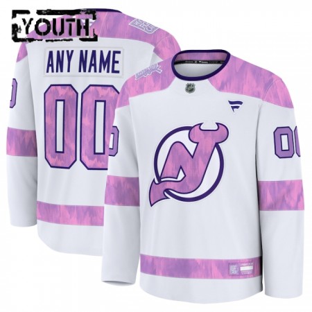 Lasten NHL New Jersey Devils Pelipaita Custom Fanatics Hockey Fights Cancer Practice 2024-25 Valkoinen